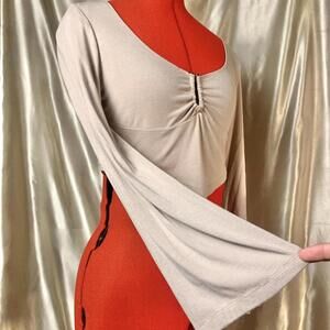 Women's bell sleeve ruched retro  boho fairy Crop-top